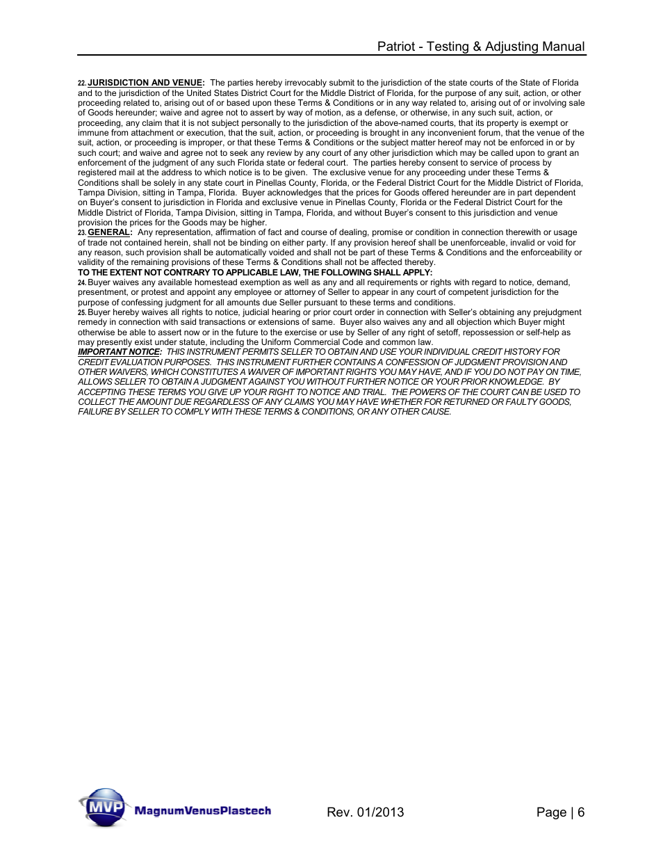 Magnum Venus Plastech PATRIOT TESTING & ADJUSTING User Manual | Page 6 / 55
