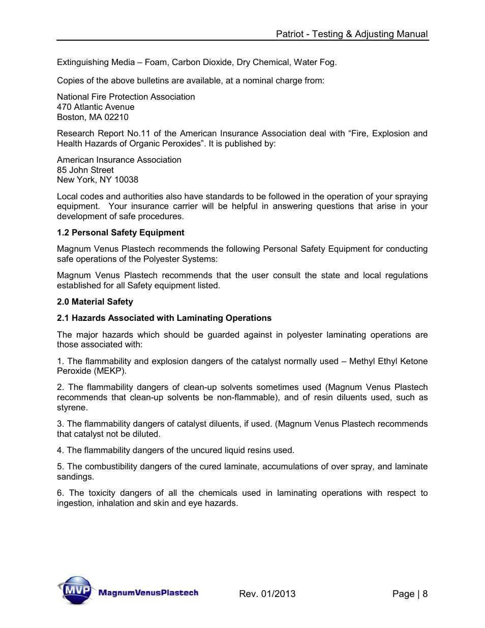 Magnum Venus Plastech PATRIOT TESTING & ADJUSTING User Manual | Page 8 / 55