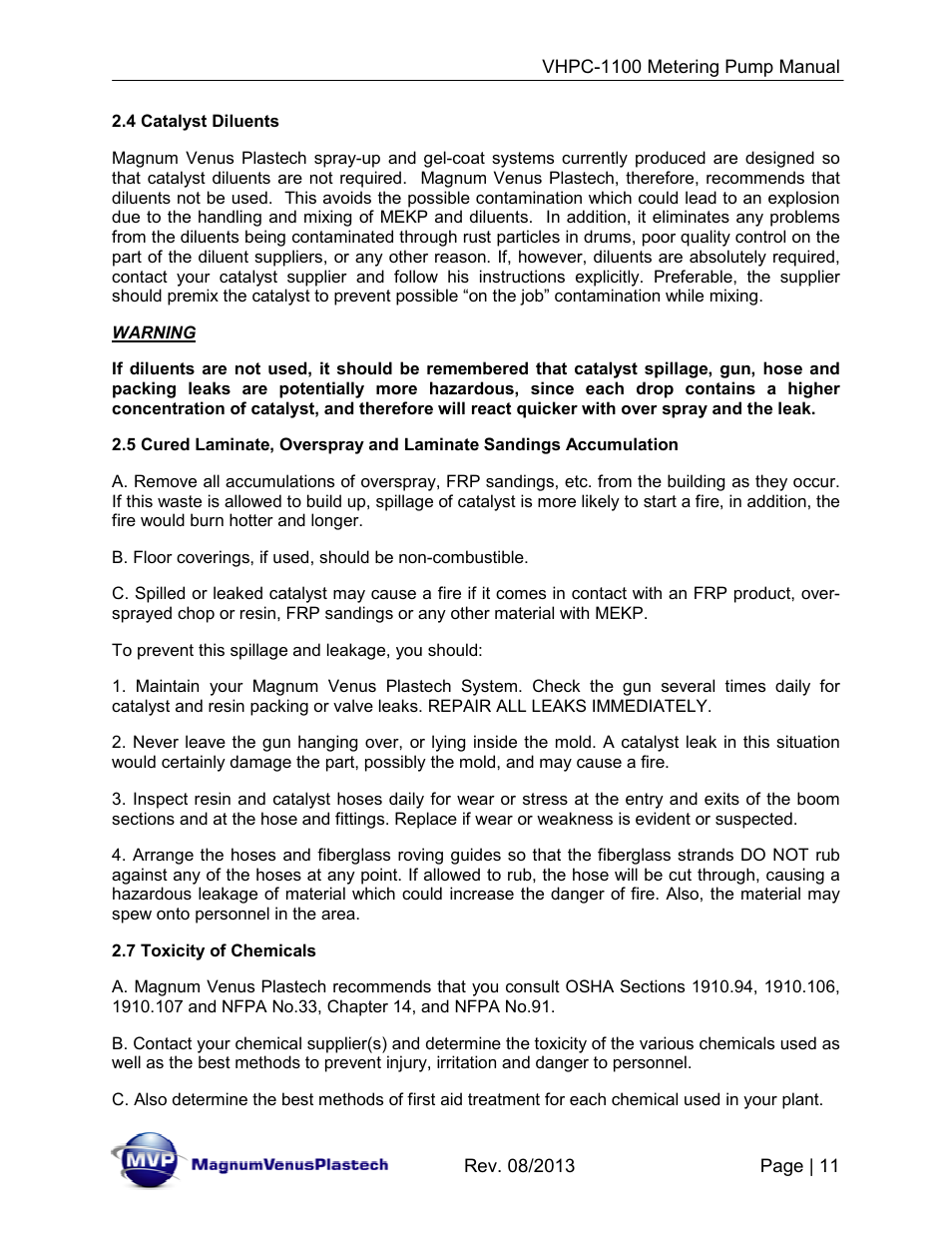 Magnum Venus Plastech UltraMAX VHPC-1100 Series User Manual | Page 11 / 25