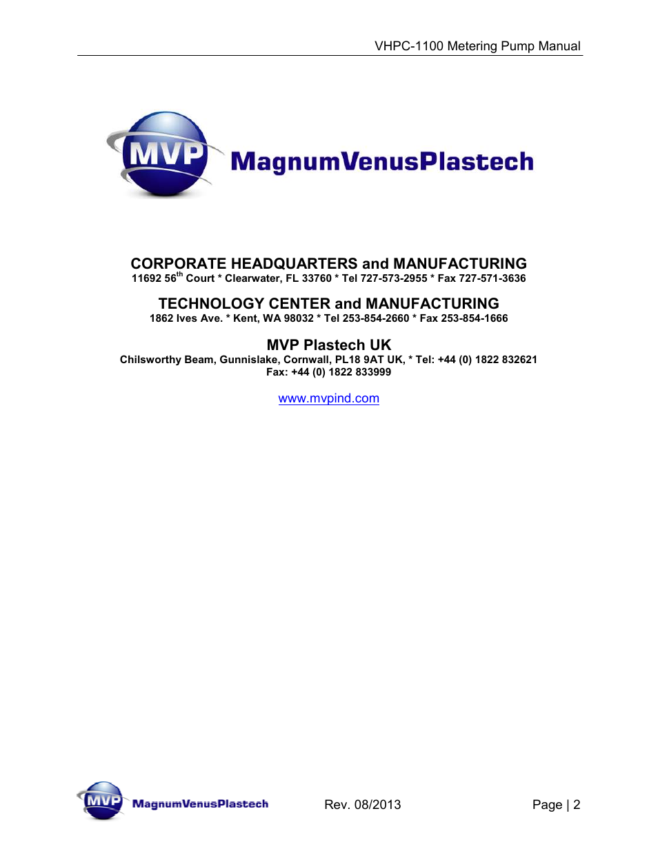 Magnum Venus Plastech UltraMAX VHPC-1100 Series User Manual | Page 2 / 25