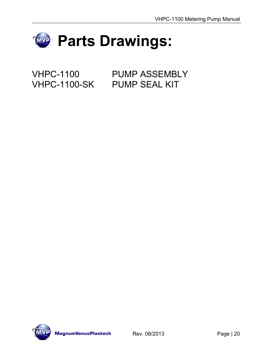 Parts drawings | Magnum Venus Plastech UltraMAX VHPC-1100 Series User Manual | Page 20 / 25