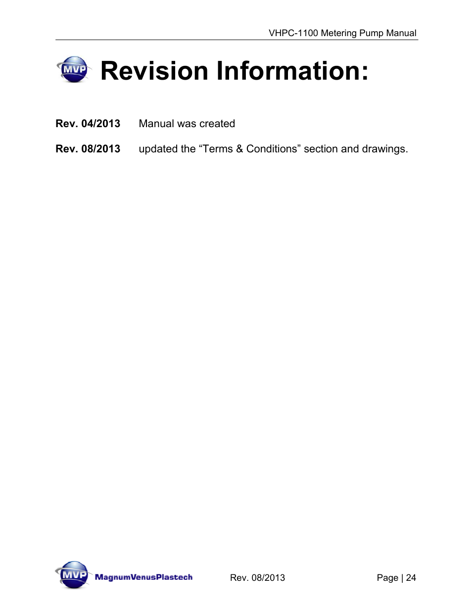Revision information | Magnum Venus Plastech UltraMAX VHPC-1100 Series User Manual | Page 24 / 25