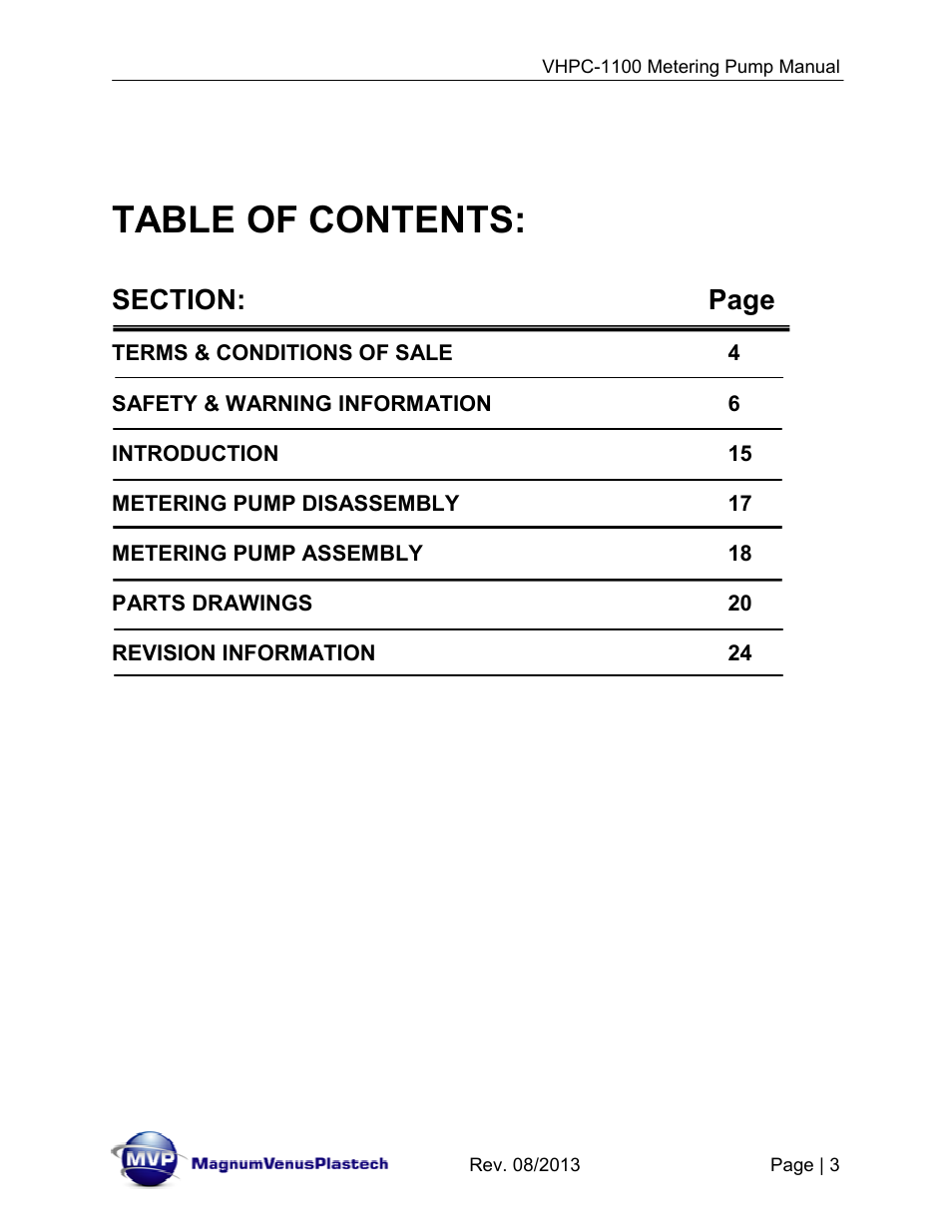 Magnum Venus Plastech UltraMAX VHPC-1100 Series User Manual | Page 3 / 25