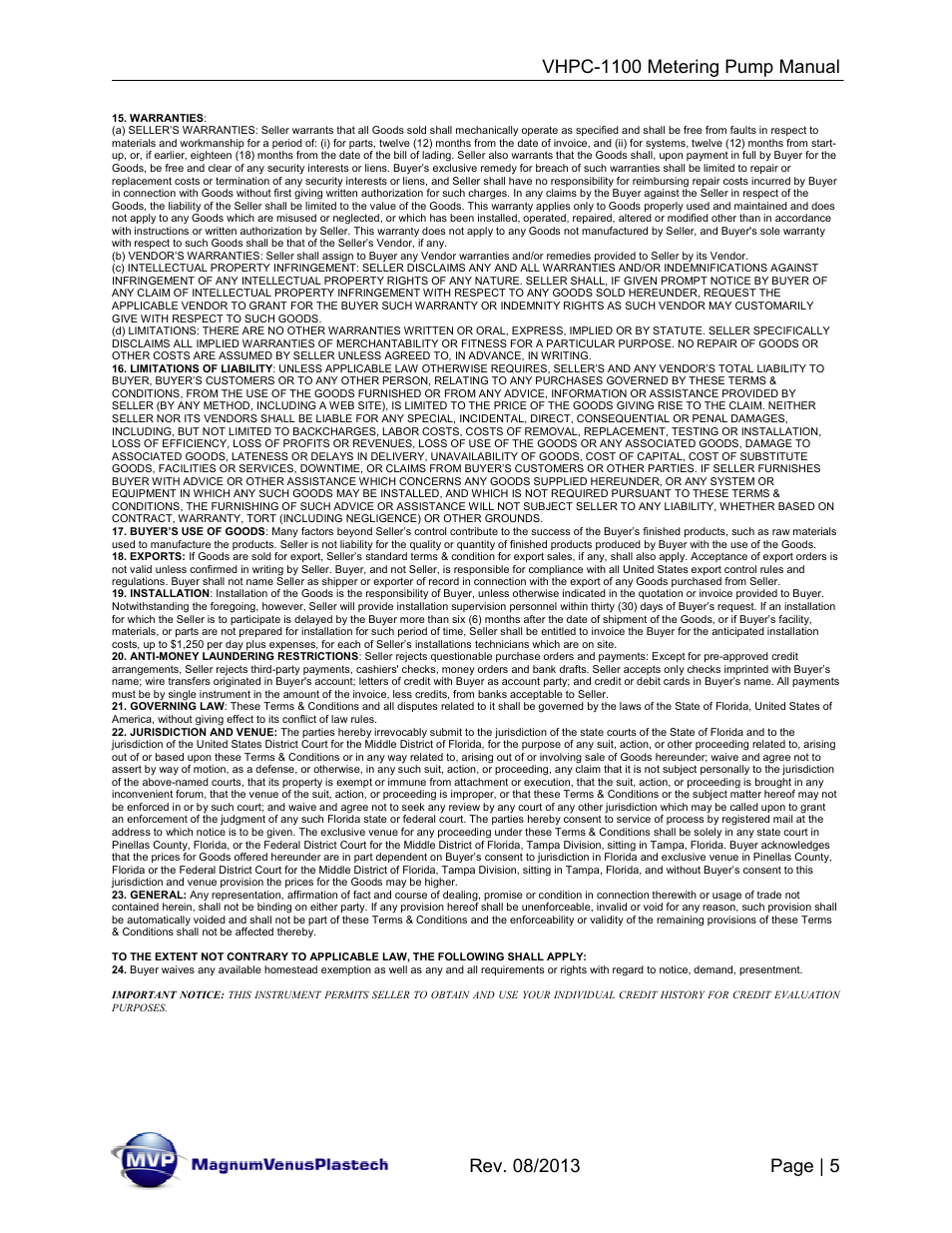 Magnum Venus Plastech UltraMAX VHPC-1100 Series User Manual | Page 5 / 25