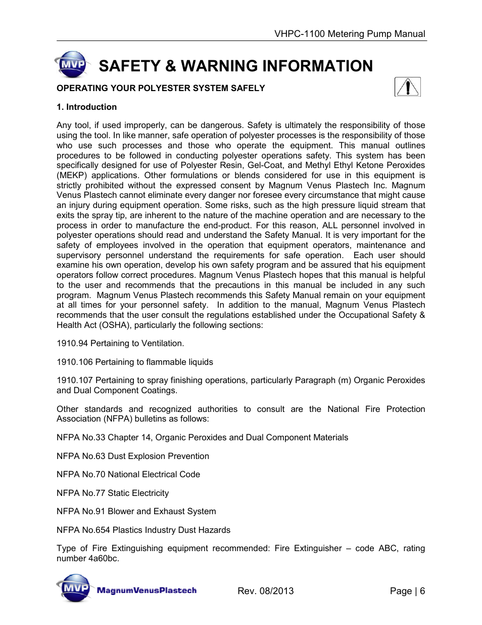 Safety & warning information | Magnum Venus Plastech UltraMAX VHPC-1100 Series User Manual | Page 6 / 25