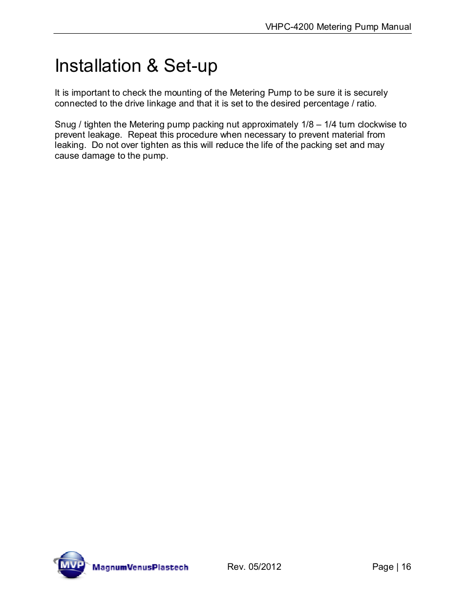 Installation & set-up | Magnum Venus Plastech UltraMAX VHPC-4200 Series User Manual | Page 16 / 26