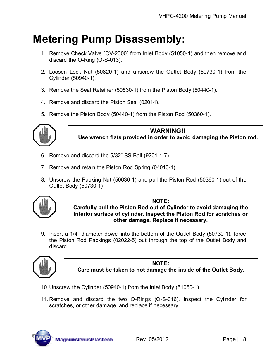 Metering pump disassembly | Magnum Venus Plastech UltraMAX VHPC-4200 Series User Manual | Page 18 / 26