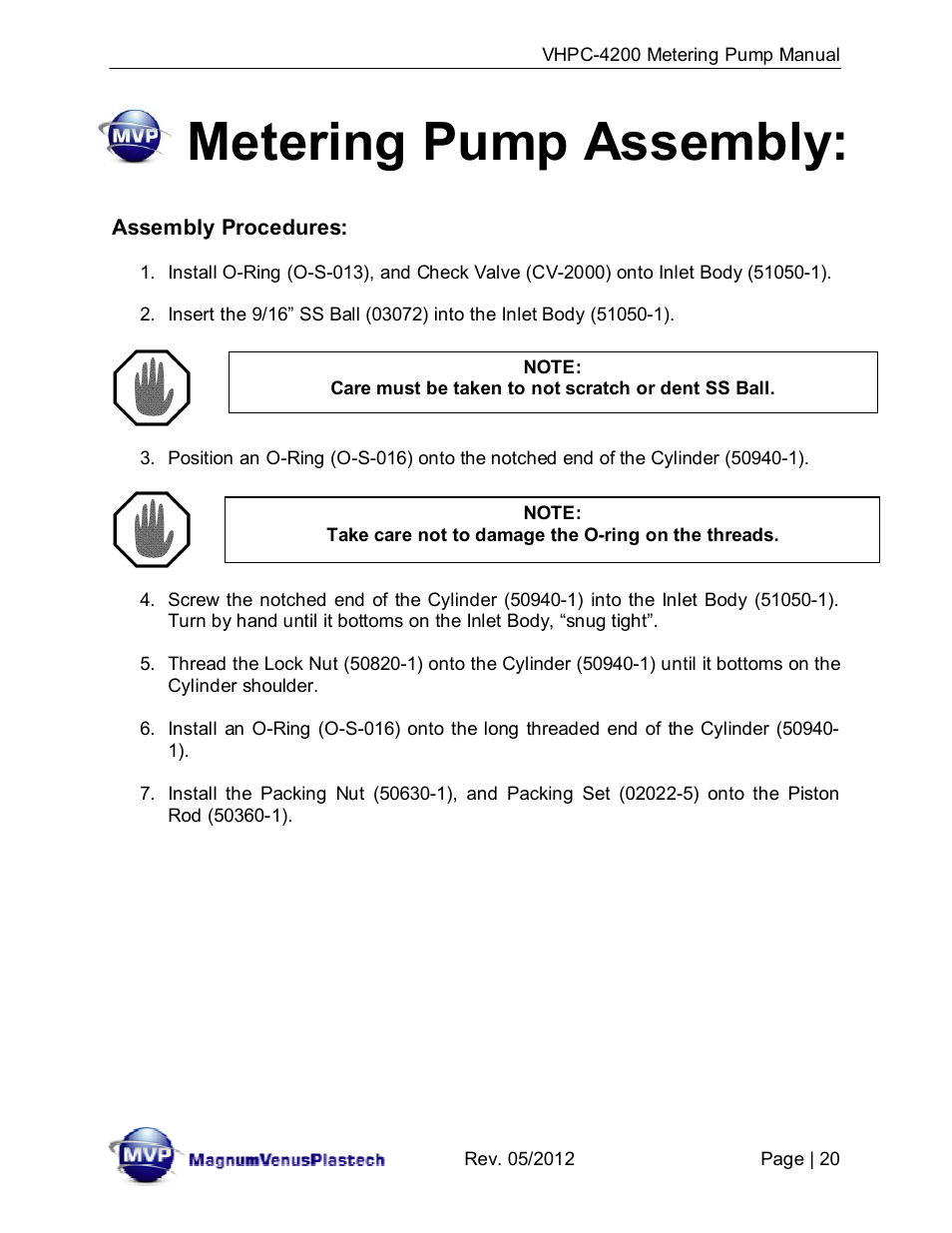 Metering pump assembly | Magnum Venus Plastech UltraMAX VHPC-4200 Series User Manual | Page 20 / 26