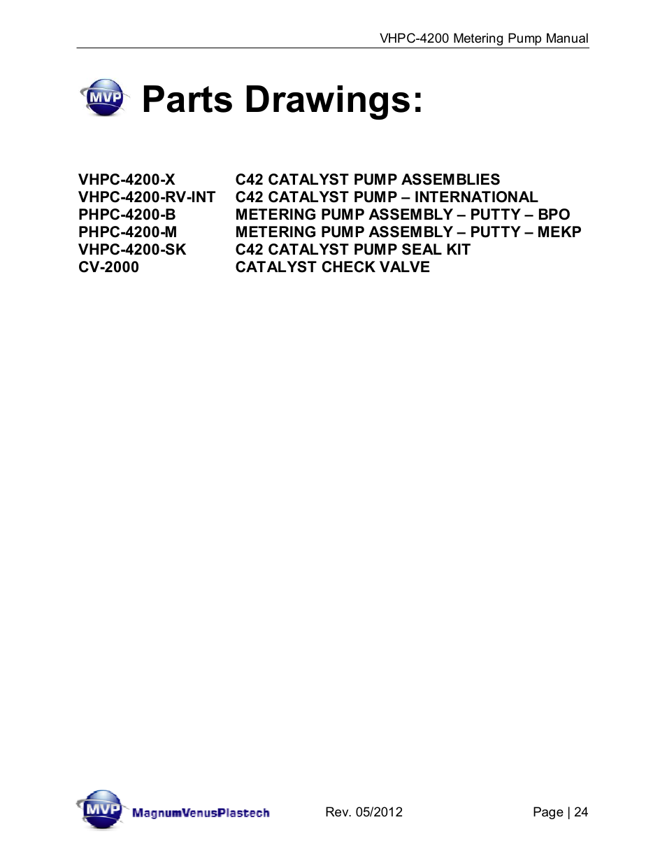 Parts drawings | Magnum Venus Plastech UltraMAX VHPC-4200 Series User Manual | Page 24 / 26