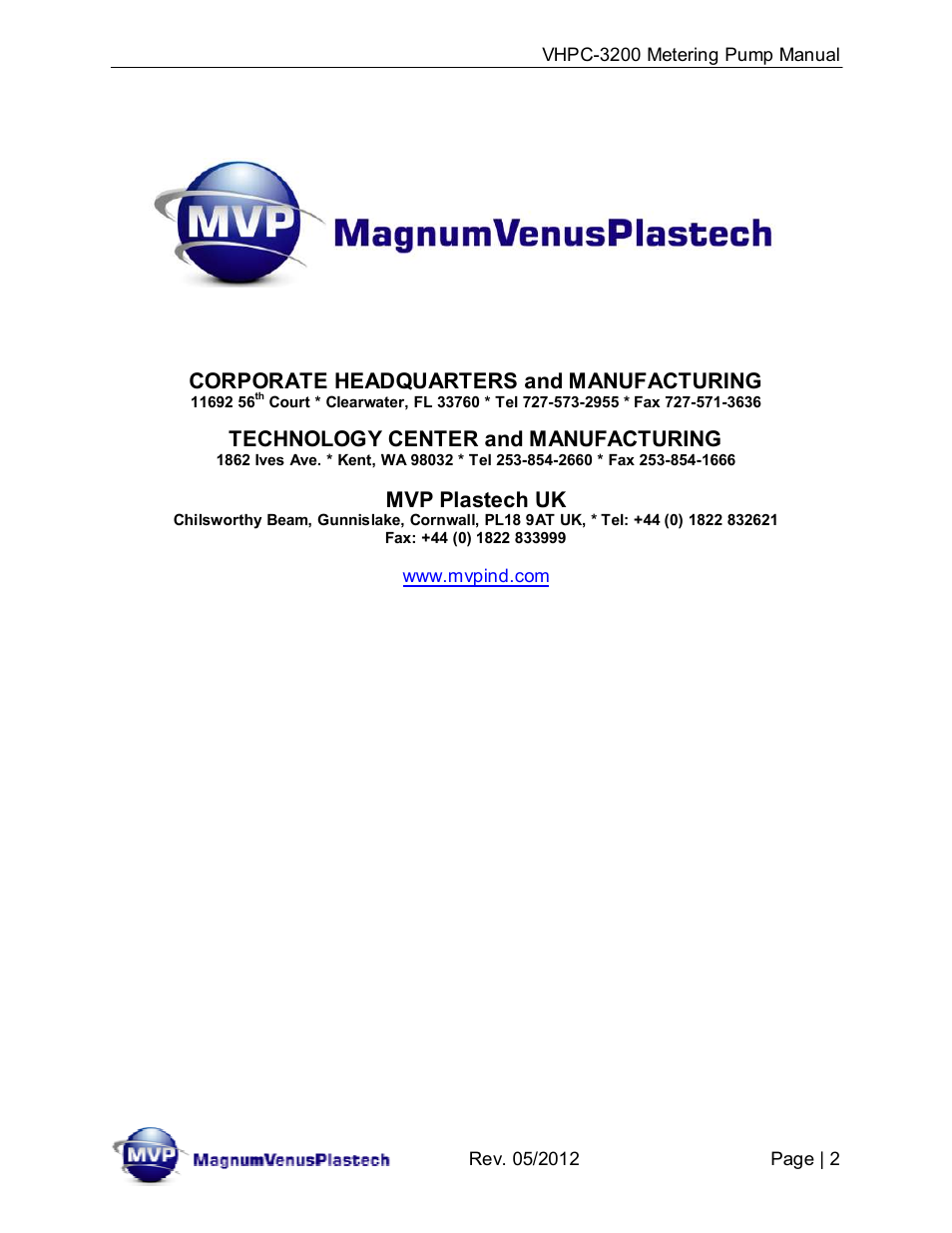 Corporate headquarters and manufacturing, Technology center and manufacturing, Mvp plastech uk | Magnum Venus Plastech UltraMAX VHPC-3200 Series User Manual | Page 2 / 39