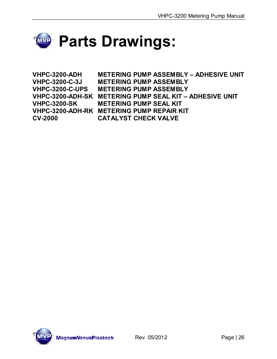 Parts drawings | Magnum Venus Plastech UltraMAX VHPC-3200 Series User Manual | Page 26 / 39