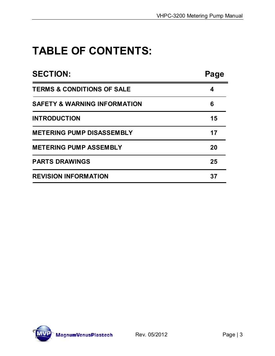 Magnum Venus Plastech UltraMAX VHPC-3200 Series User Manual | Page 3 / 39