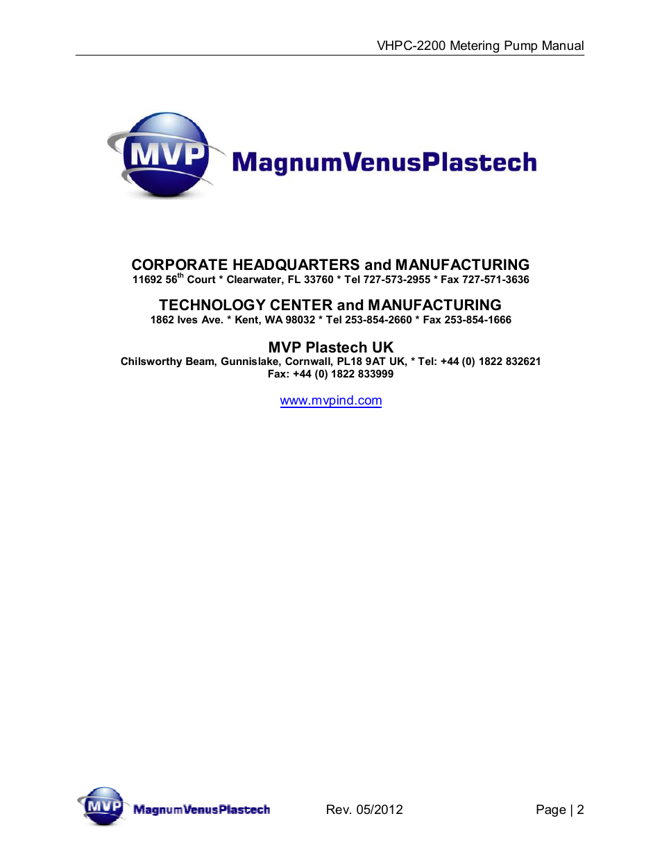 Magnum Venus Plastech UltraMAX VHPC-2200 Series User Manual | Page 2 / 34