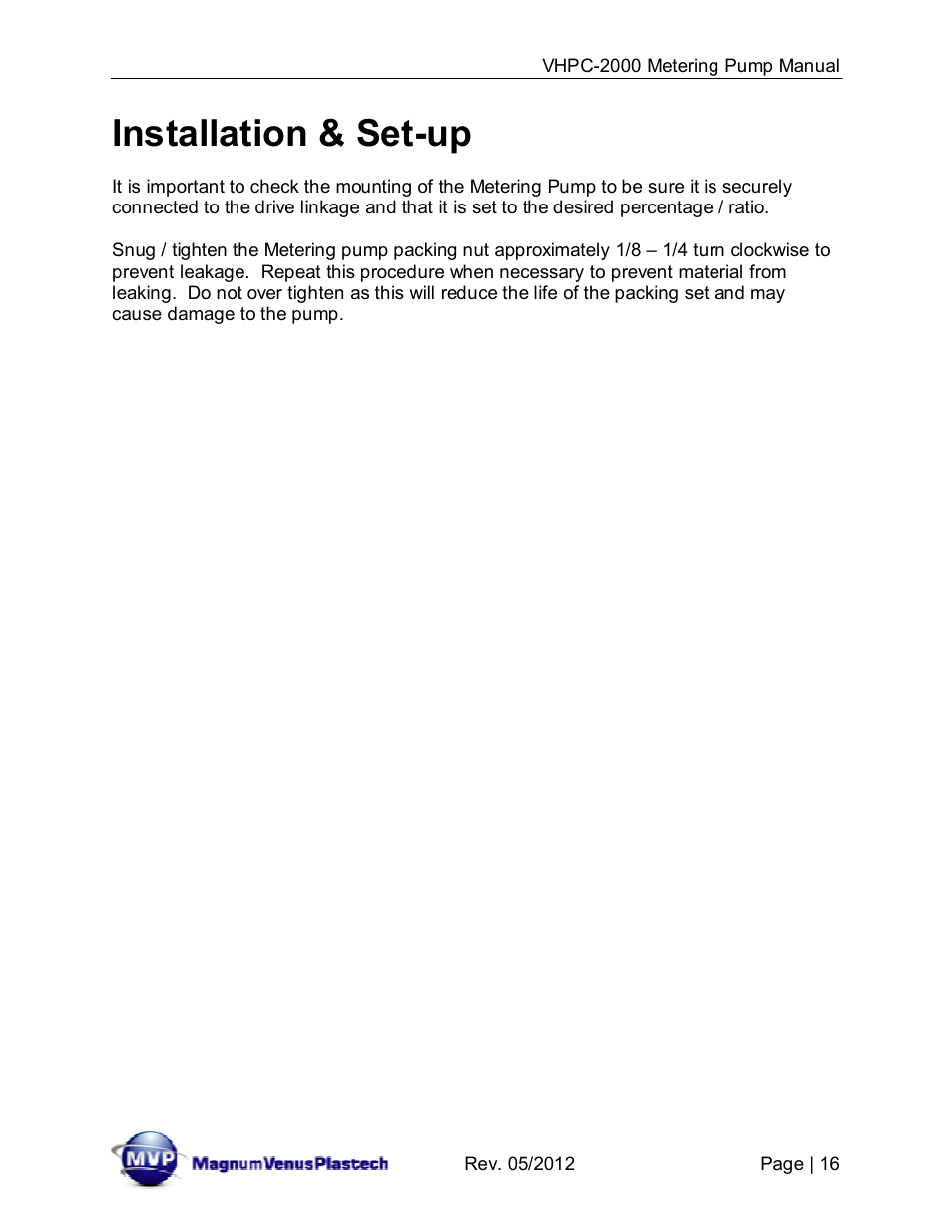 Installation & set-up | Magnum Venus Plastech UltraMAX VHPC-2000 Series User Manual | Page 16 / 32