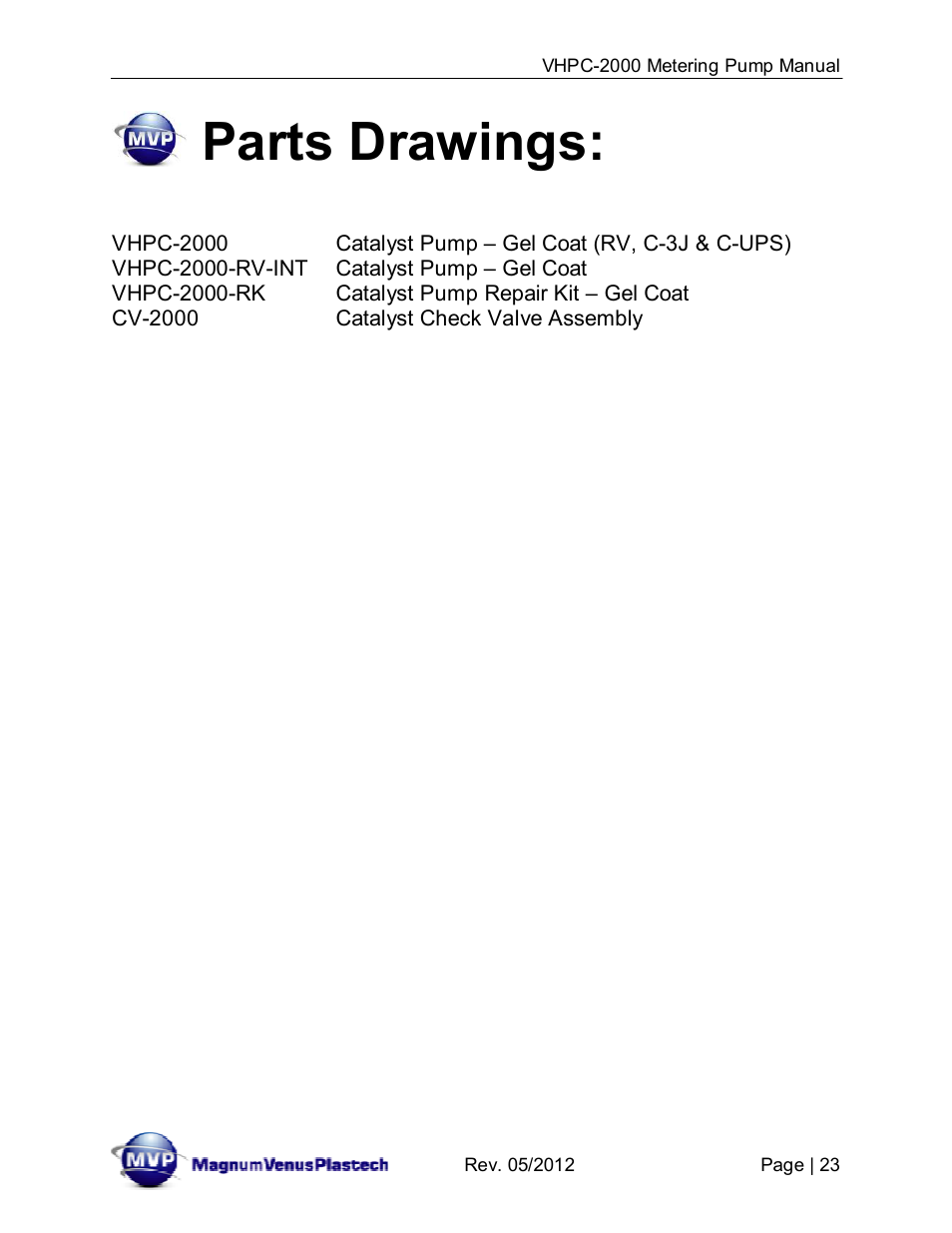 Parts drawings | Magnum Venus Plastech UltraMAX VHPC-2000 Series User Manual | Page 23 / 32
