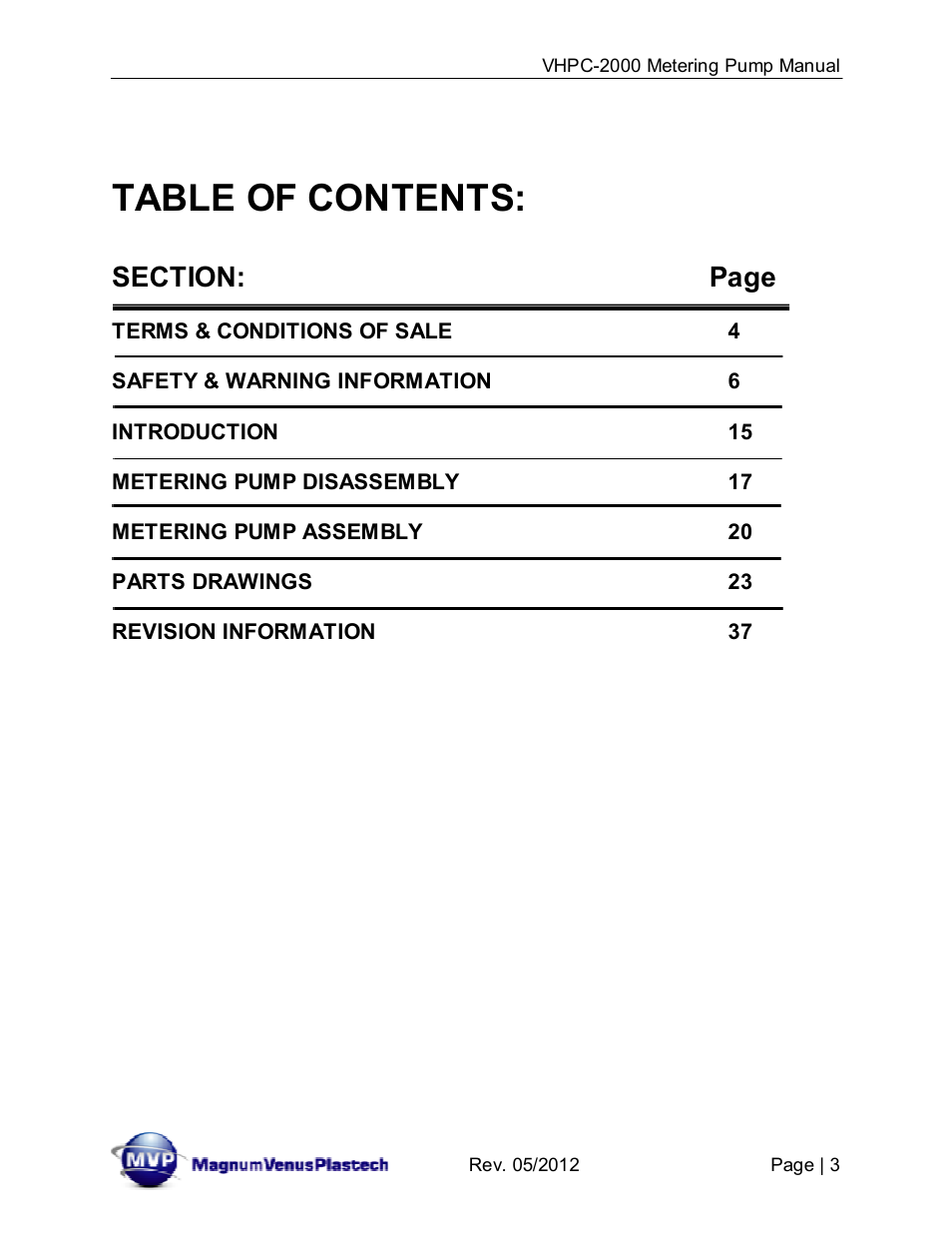 Magnum Venus Plastech UltraMAX VHPC-2000 Series User Manual | Page 3 / 32
