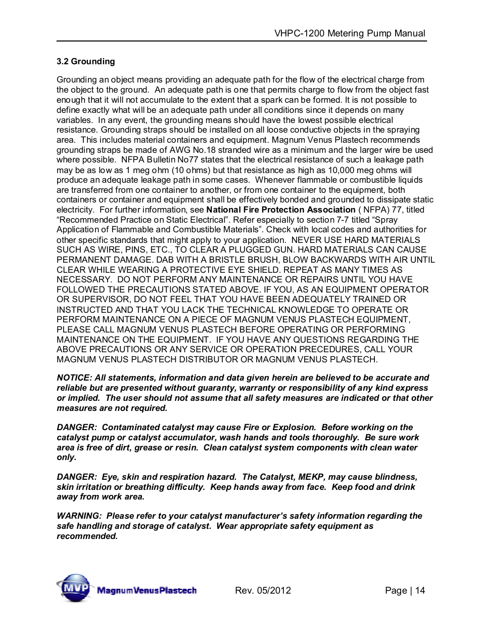Magnum Venus Plastech UltraMAX VHPC-1200 Series User Manual | Page 14 / 25