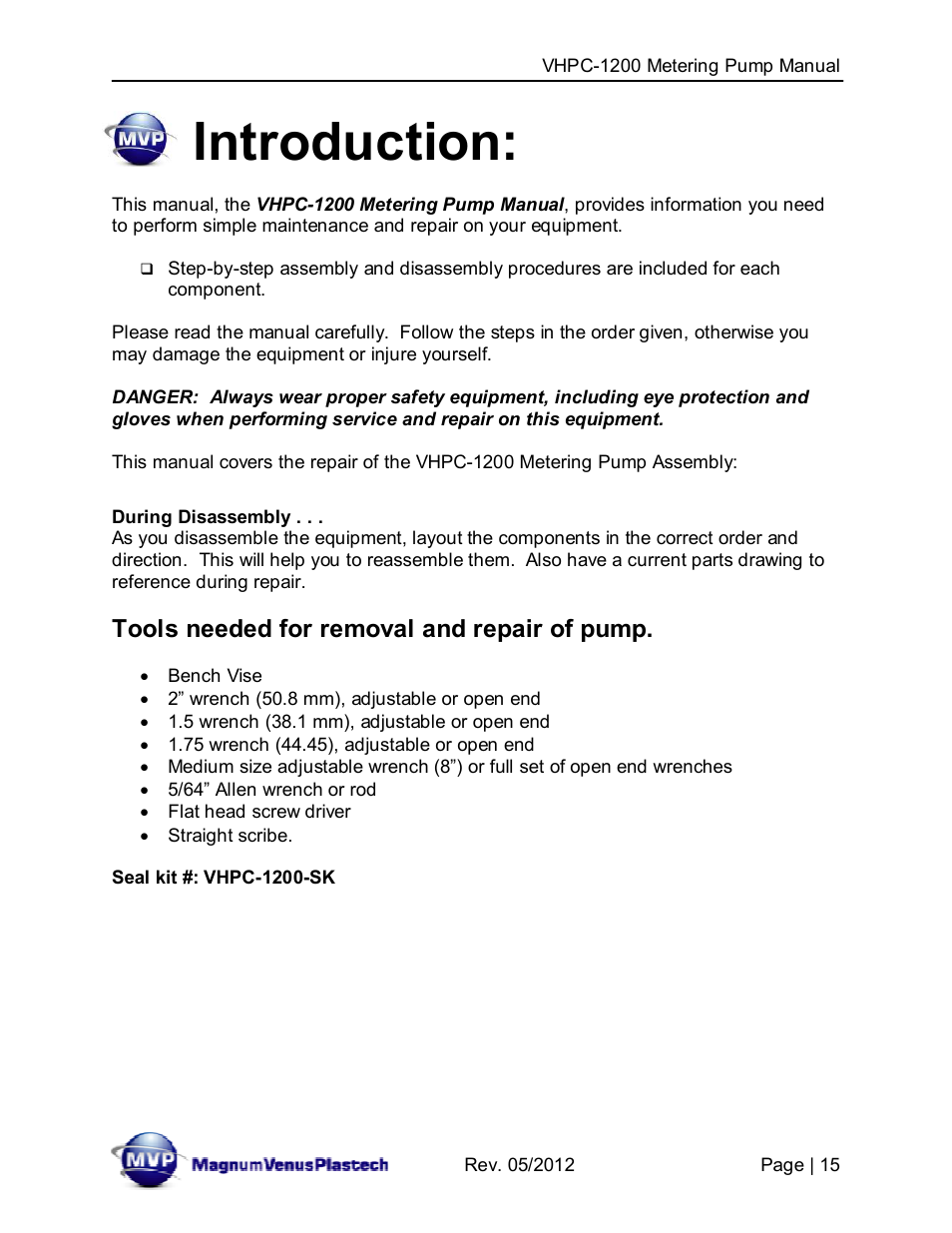 Introduction | Magnum Venus Plastech UltraMAX VHPC-1200 Series User Manual | Page 15 / 25