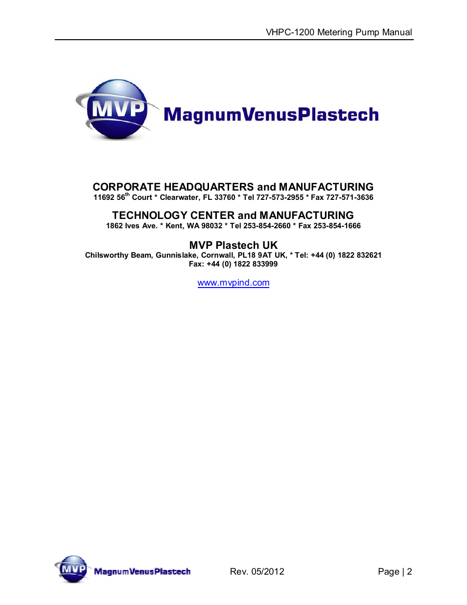 Magnum Venus Plastech UltraMAX VHPC-1200 Series User Manual | Page 2 / 25