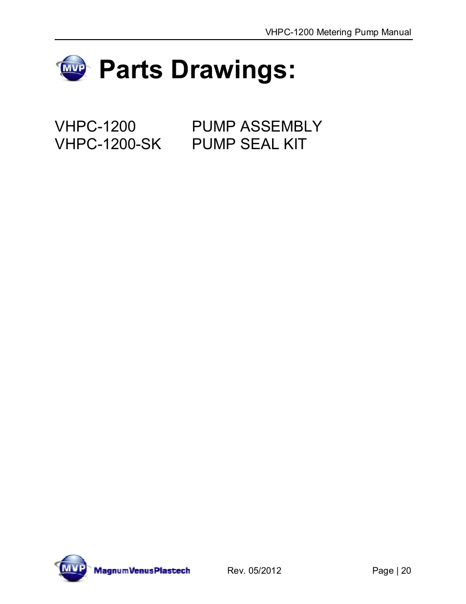 Parts drawings | Magnum Venus Plastech UltraMAX VHPC-1200 Series User Manual | Page 20 / 25