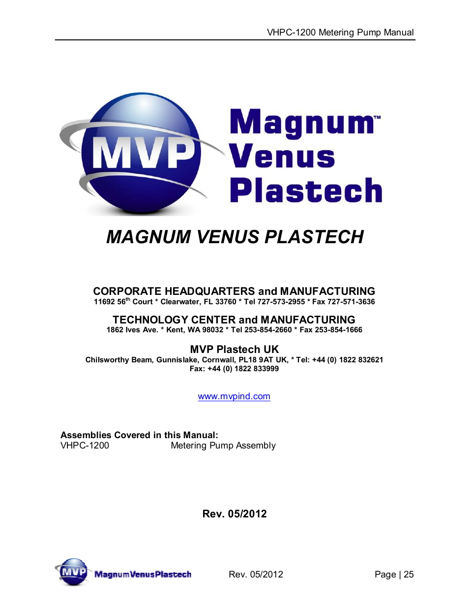 Magnum venus plastech | Magnum Venus Plastech UltraMAX VHPC-1200 Series User Manual | Page 25 / 25