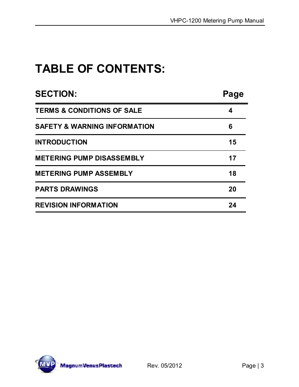 Magnum Venus Plastech UltraMAX VHPC-1200 Series User Manual | Page 3 / 25