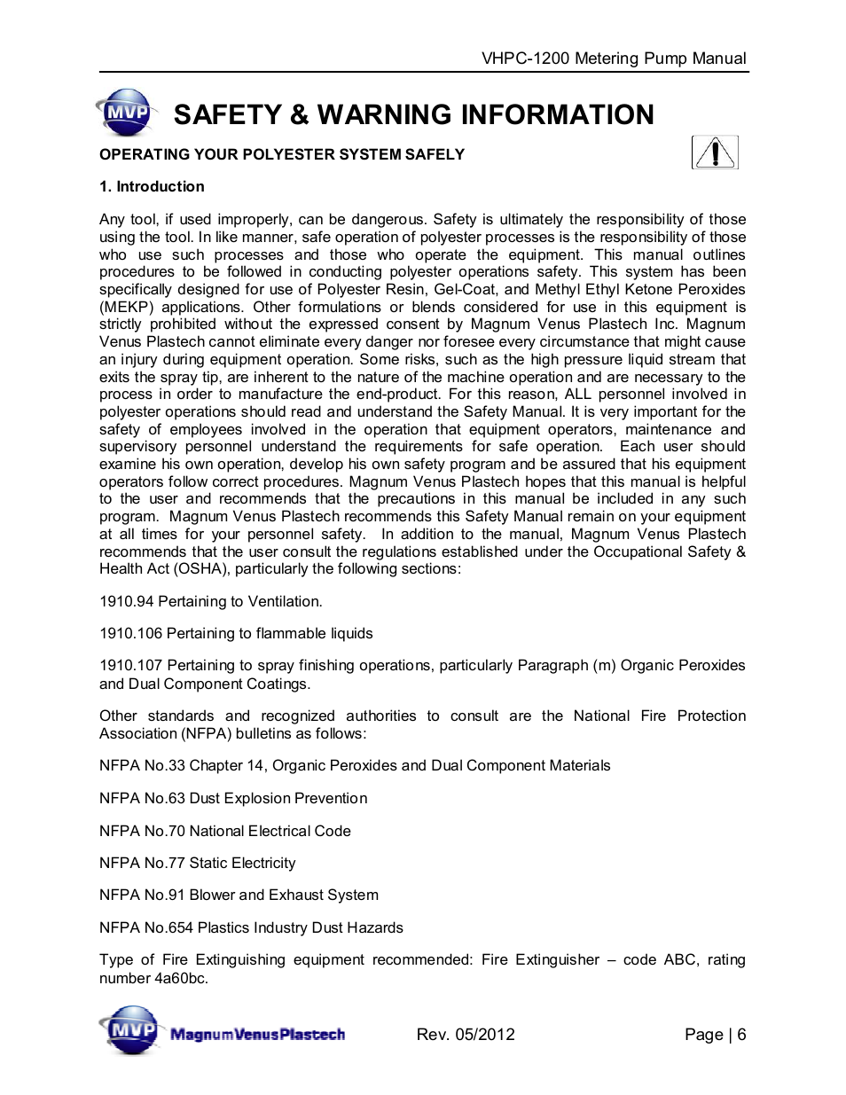 Safety & warning information | Magnum Venus Plastech UltraMAX VHPC-1200 Series User Manual | Page 6 / 25