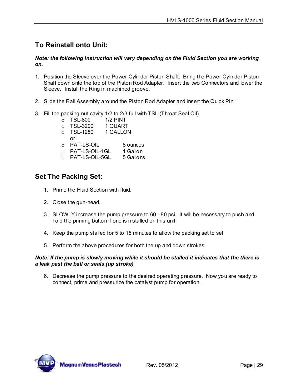 Set the packing set | Magnum Venus Plastech UltraMAX HVLS-1000 Series User Manual | Page 29 / 40