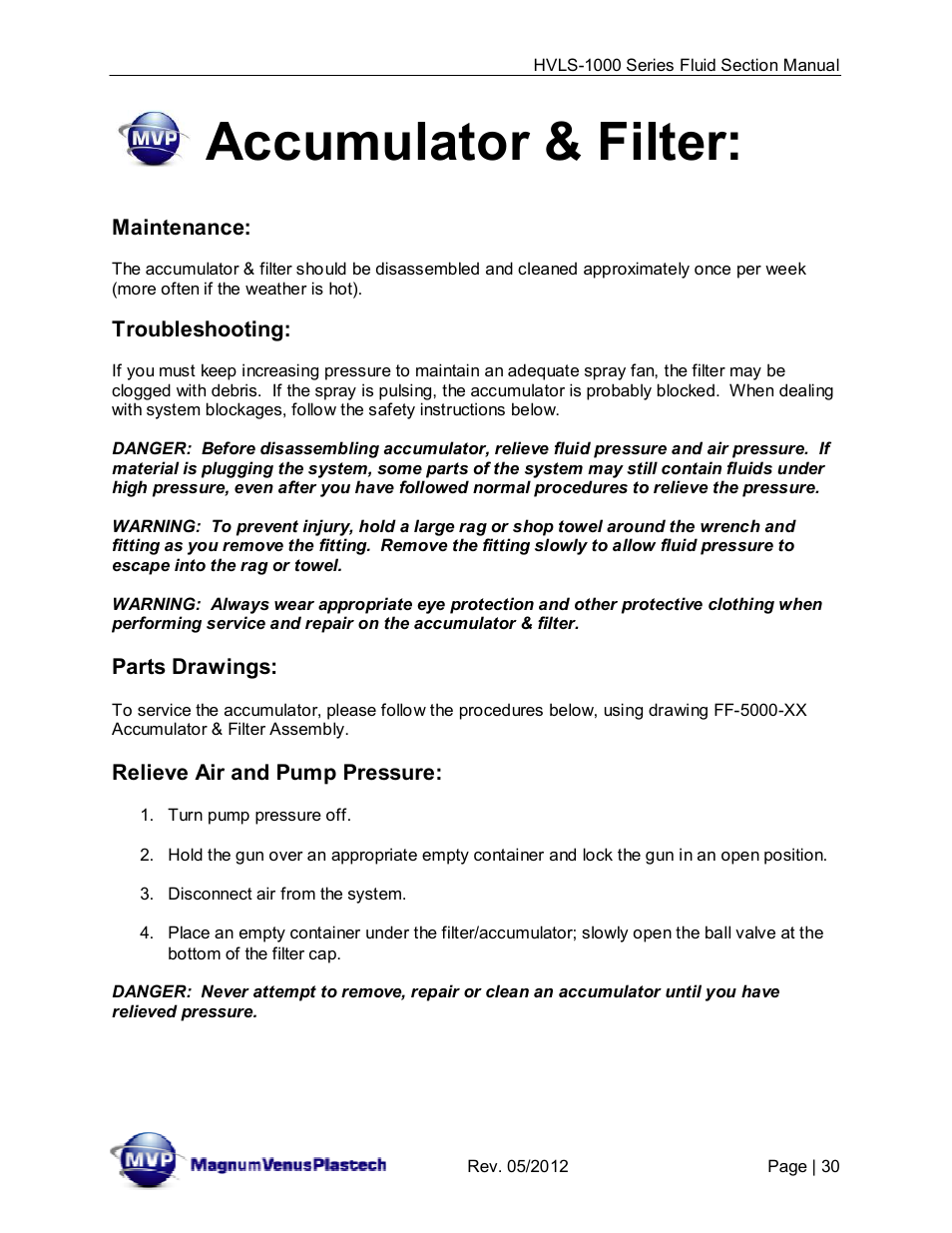 Accumulator & filter | Magnum Venus Plastech UltraMAX HVLS-1000 Series User Manual | Page 30 / 40