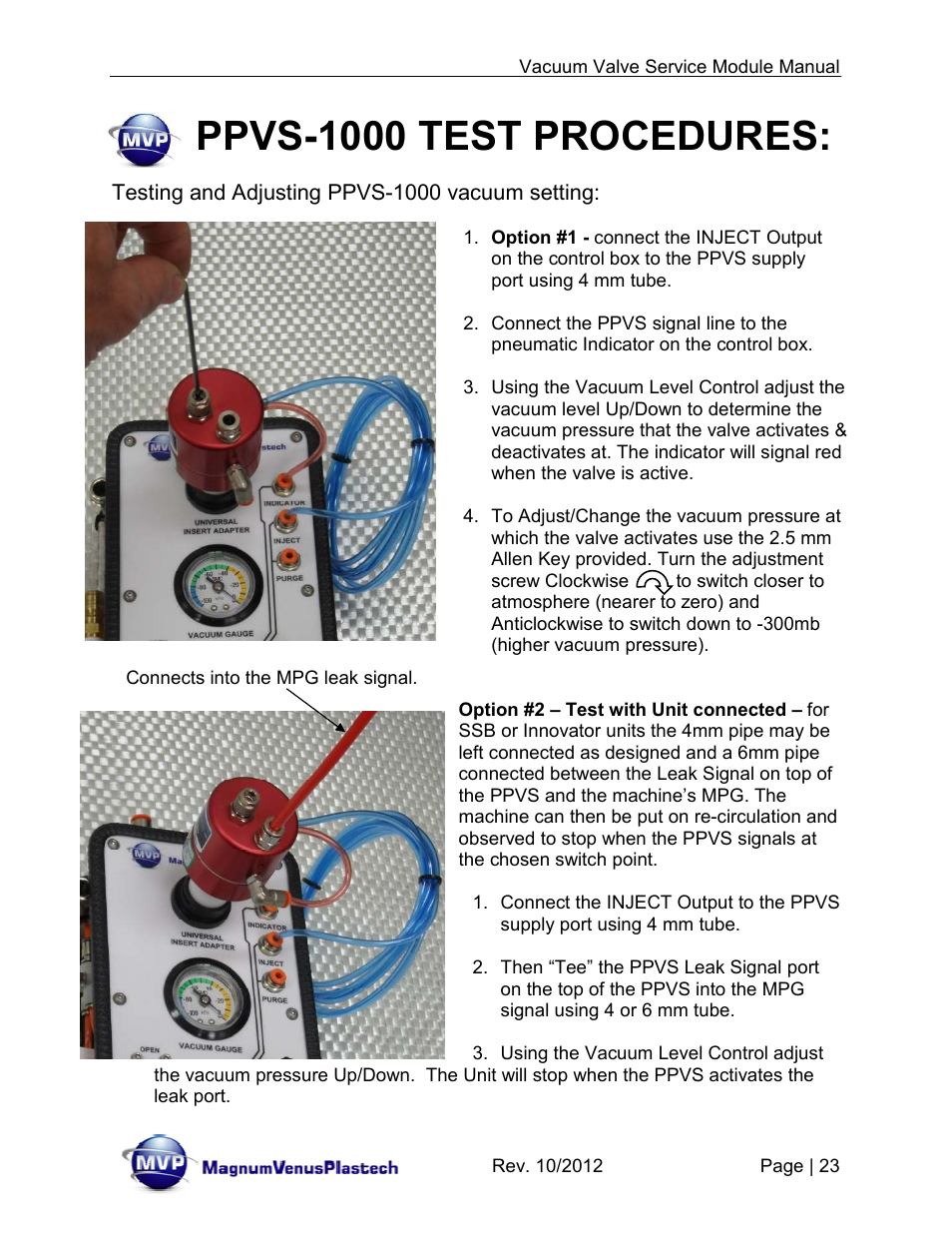 Ppvs-1000 test procedures | Magnum Venus Plastech Flex Molding Process IVx3 MODULE 8018 User Manual | Page 23 / 32