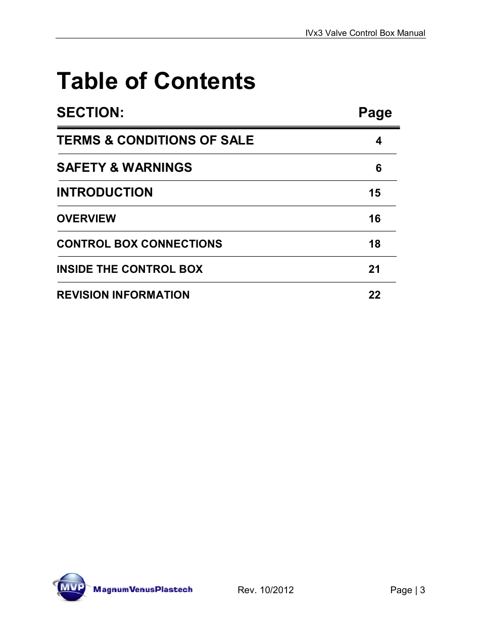 Magnum Venus Plastech Flex Molding Process IVX3 CONTROL 8015, 8016, 8019 & 8020 User Manual | Page 3 / 24
