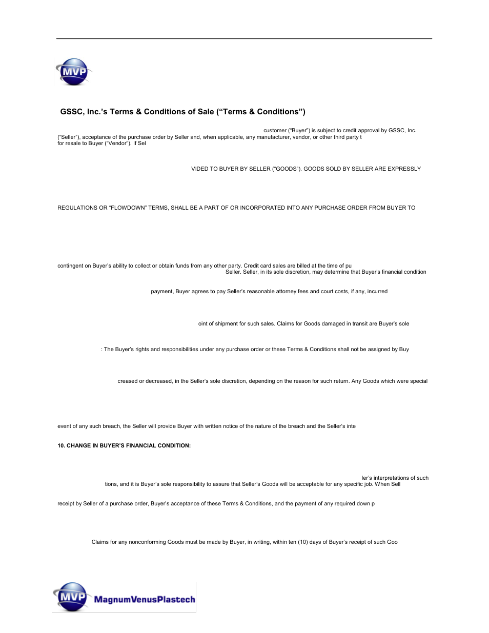 Terms & conditions of sale, Mkvi mix meter system operations manual | Magnum Venus Plastech Flex Molding Process MKVI Mix User Manual | Page 4 / 92