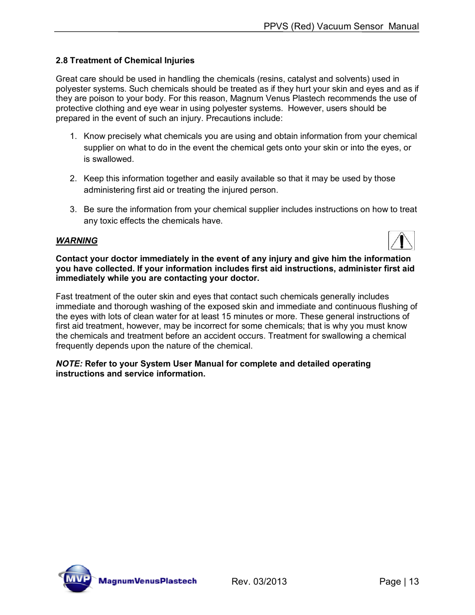 Magnum Venus Plastech Flex Molding Process PPVS - VACUUM SENSOR User Manual | Page 13 / 28