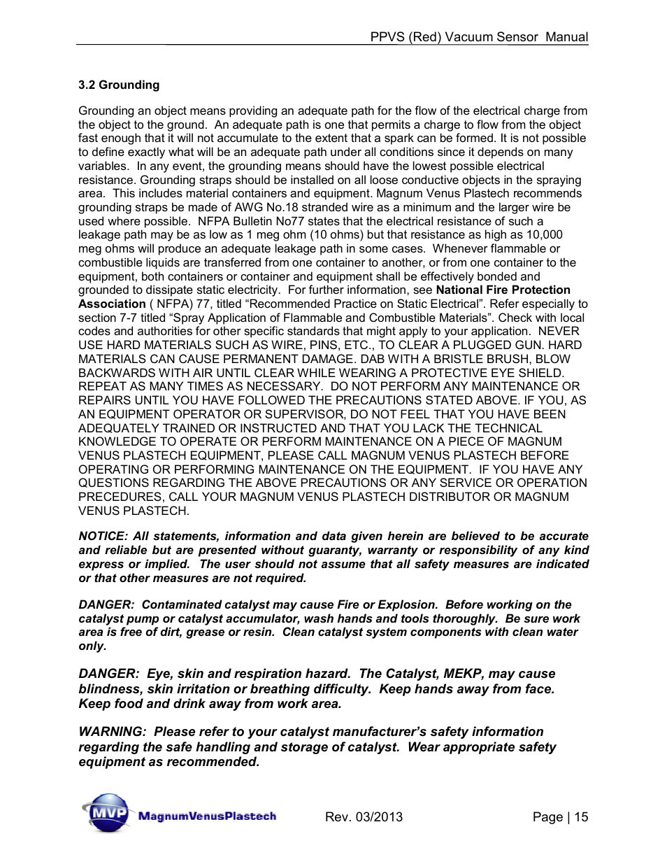 Magnum Venus Plastech Flex Molding Process PPVS - VACUUM SENSOR User Manual | Page 15 / 28