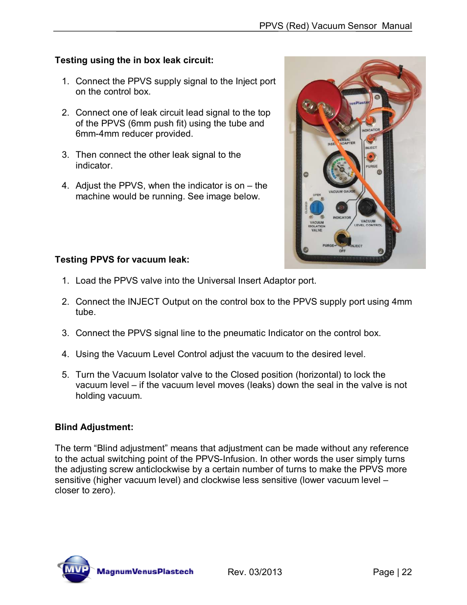 Magnum Venus Plastech Flex Molding Process PPVS - VACUUM SENSOR User Manual | Page 22 / 28