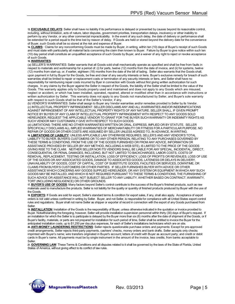 Magnum Venus Plastech Flex Molding Process PPVS - VACUUM SENSOR User Manual | Page 5 / 28