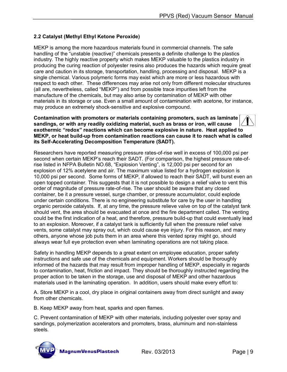 Magnum Venus Plastech Flex Molding Process PPVS - VACUUM SENSOR User Manual | Page 9 / 28