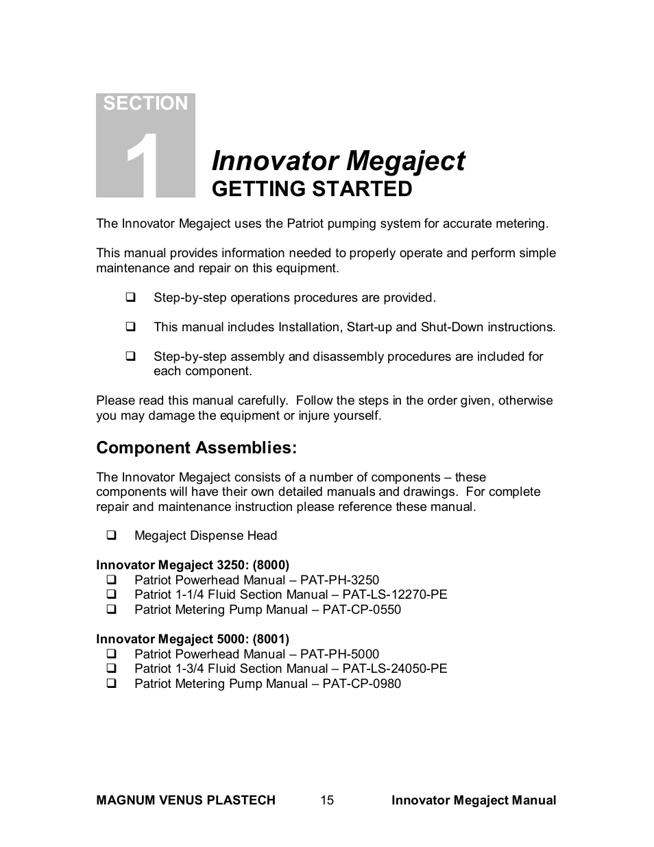 Innovator megaject, Getting started | Magnum Venus Plastech INNOVATOR MEGAJECT 5000 (8001) User Manual | Page 15 / 77