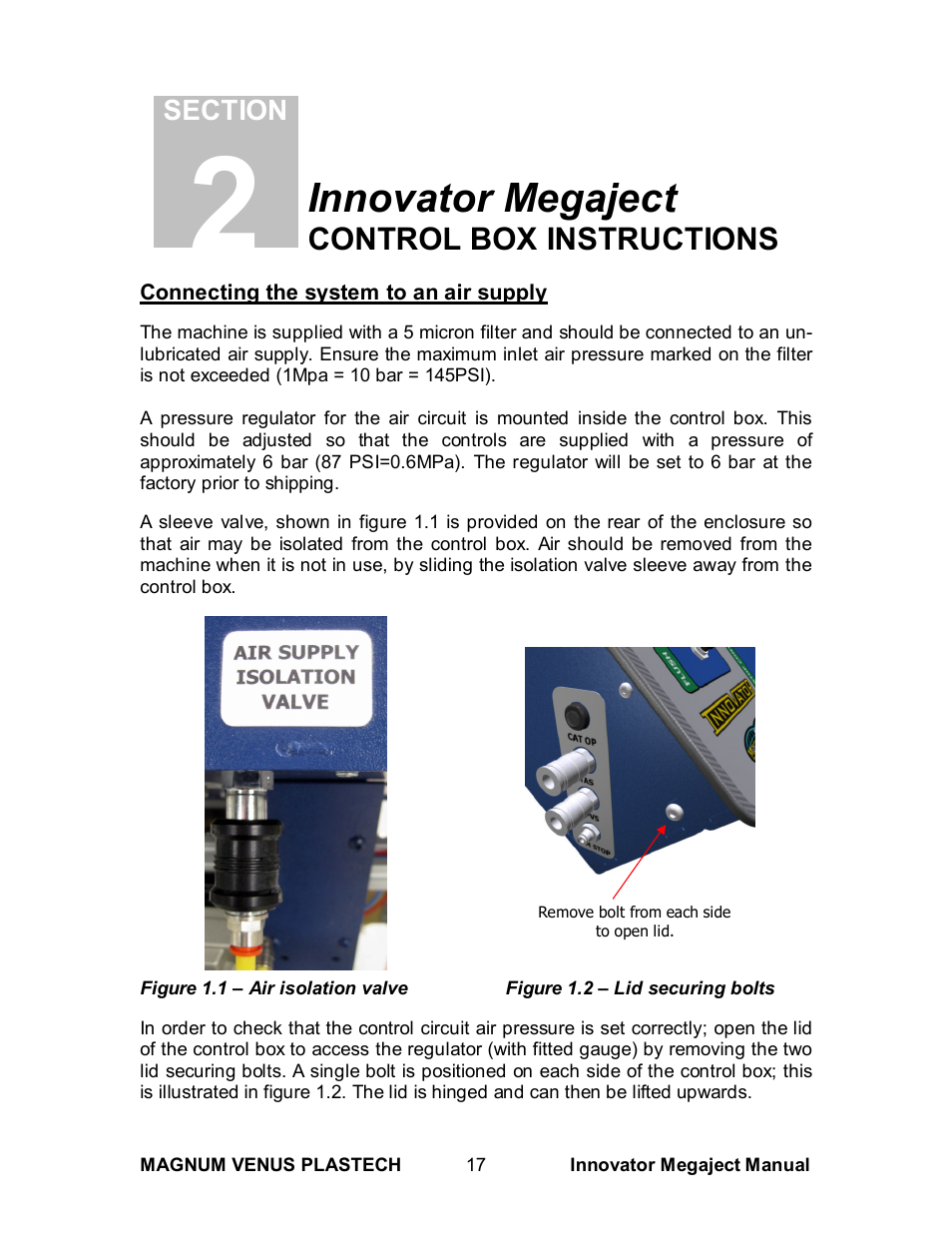 Innovator megaject, Control box instructions | Magnum Venus Plastech INNOVATOR MEGAJECT 5000 (8001) User Manual | Page 17 / 77