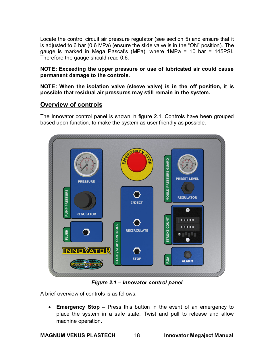 Overview of controls | Magnum Venus Plastech INNOVATOR MEGAJECT 5000 (8001) User Manual | Page 18 / 77