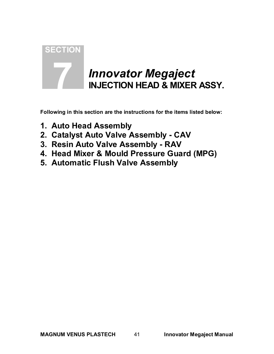 Innovator megaject | Magnum Venus Plastech INNOVATOR MEGAJECT 5000 (8001) User Manual | Page 41 / 77