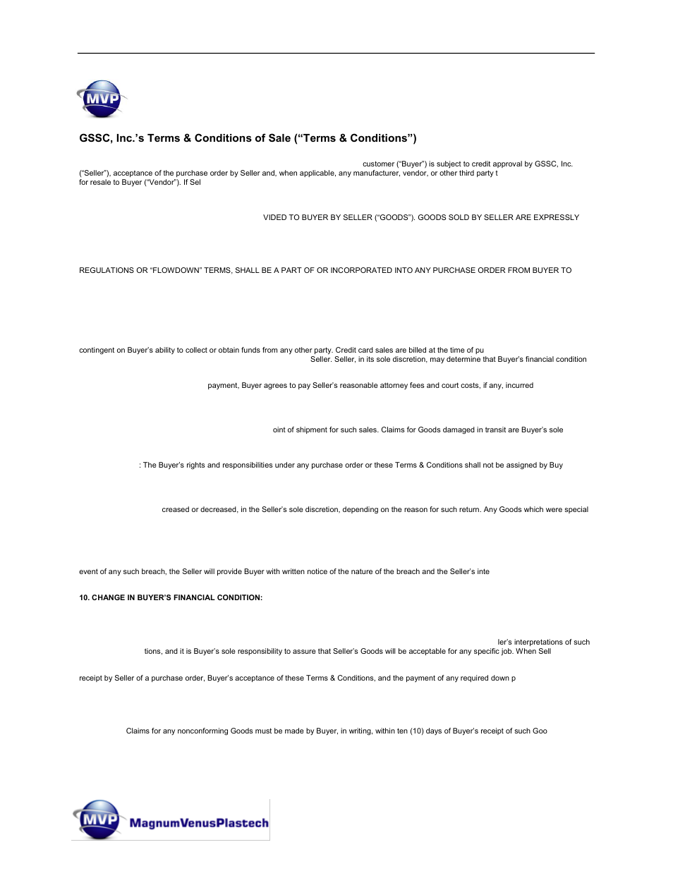 Terms & conditions of sale, Mini link operations manual | Magnum Venus Plastech HYDRAULIC MINI LINK User Manual | Page 4 / 72