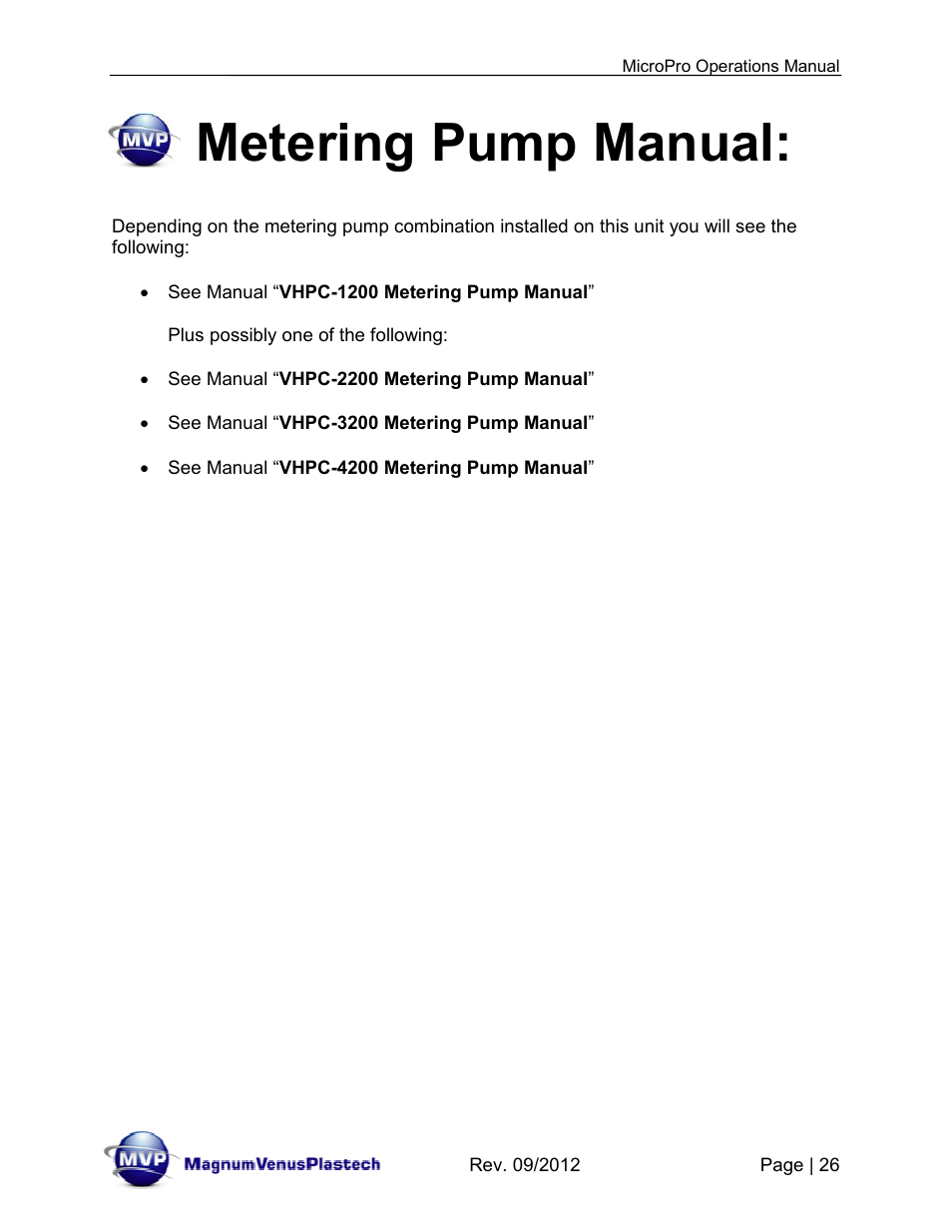 Metering pump manual | Magnum Venus Plastech MicroPro User Manual | Page 26 / 53