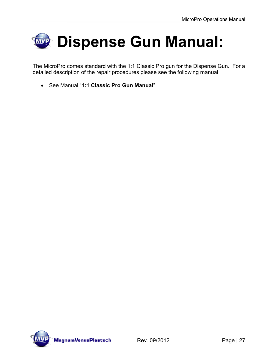 Dispense gun manual | Magnum Venus Plastech MicroPro User Manual | Page 27 / 53