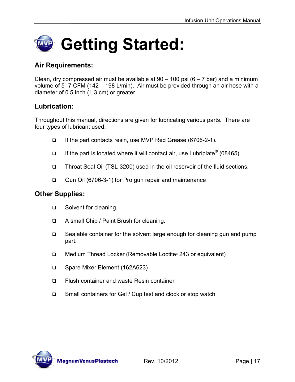 Getting started | Magnum Venus Plastech Infusion Unit DHV-5100-INT User Manual | Page 17 / 48