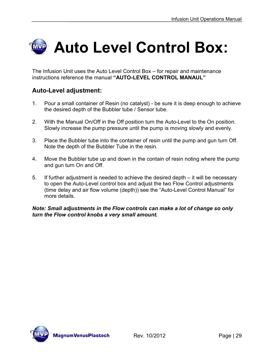 Auto level control box | Magnum Venus Plastech Infusion Unit DHV-5100-INT User Manual | Page 29 / 48