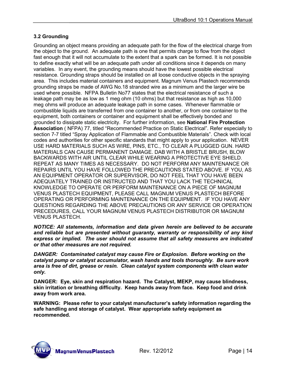 Magnum Venus Plastech ULTRABOND 10:1 ADHESIVE UNIT User Manual | Page 14 / 71