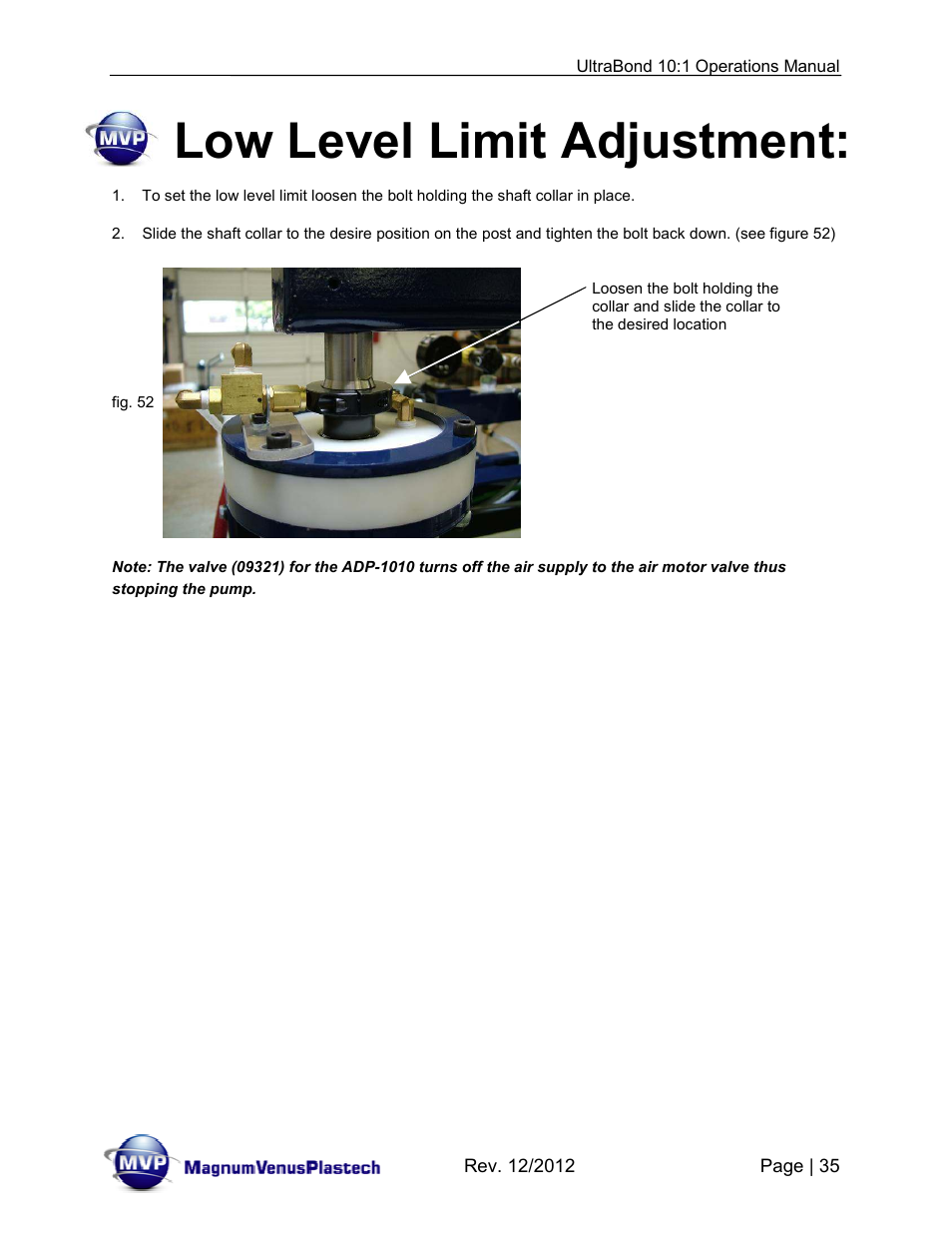 Low level limit adjustment | Magnum Venus Plastech ULTRABOND 10:1 ADHESIVE UNIT User Manual | Page 35 / 71