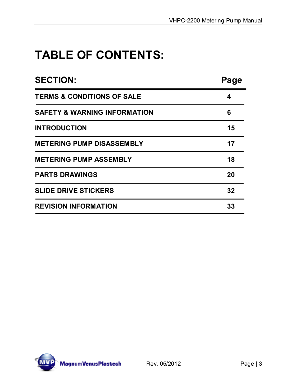 Magnum Venus Plastech VHPC-2200 Series User Manual | Page 3 / 34