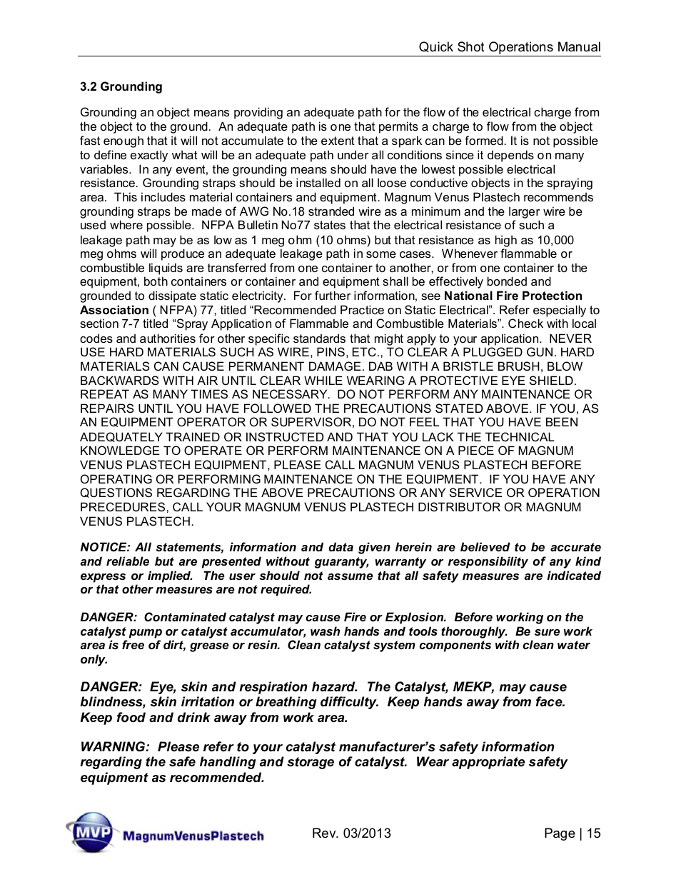 Magnum Venus Plastech Quick Shot User Manual | Page 15 / 42